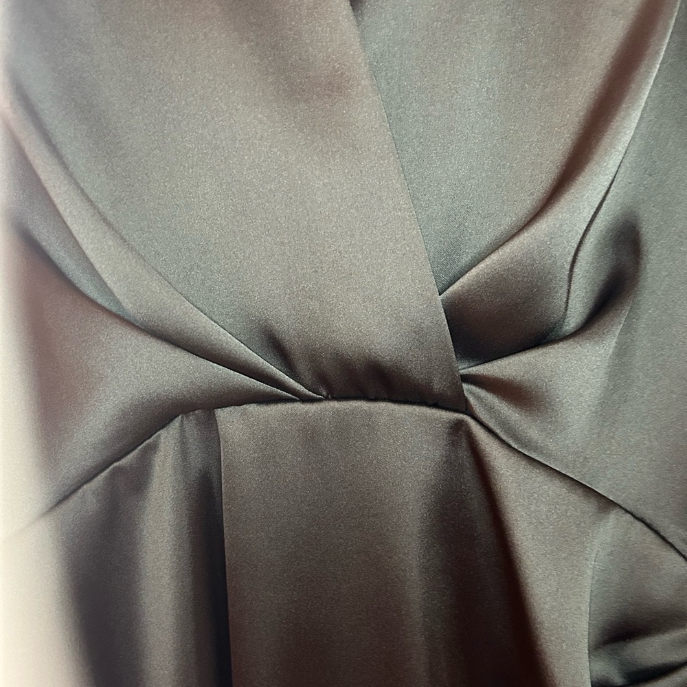 Zara Olive Satin Faux Wrap Long Sleeve Mini Dress - Picture 9 of 14